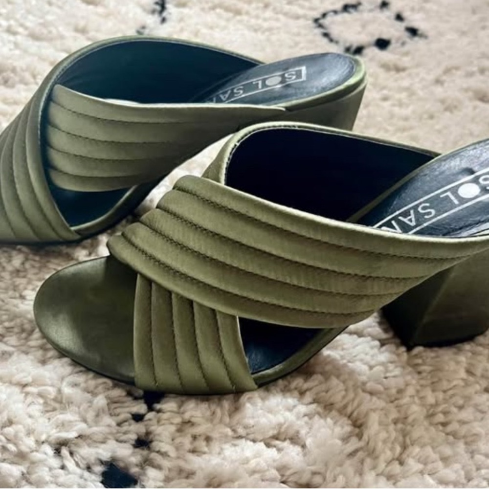 Sol Sana Olive Green Quilted Block Heel Mules